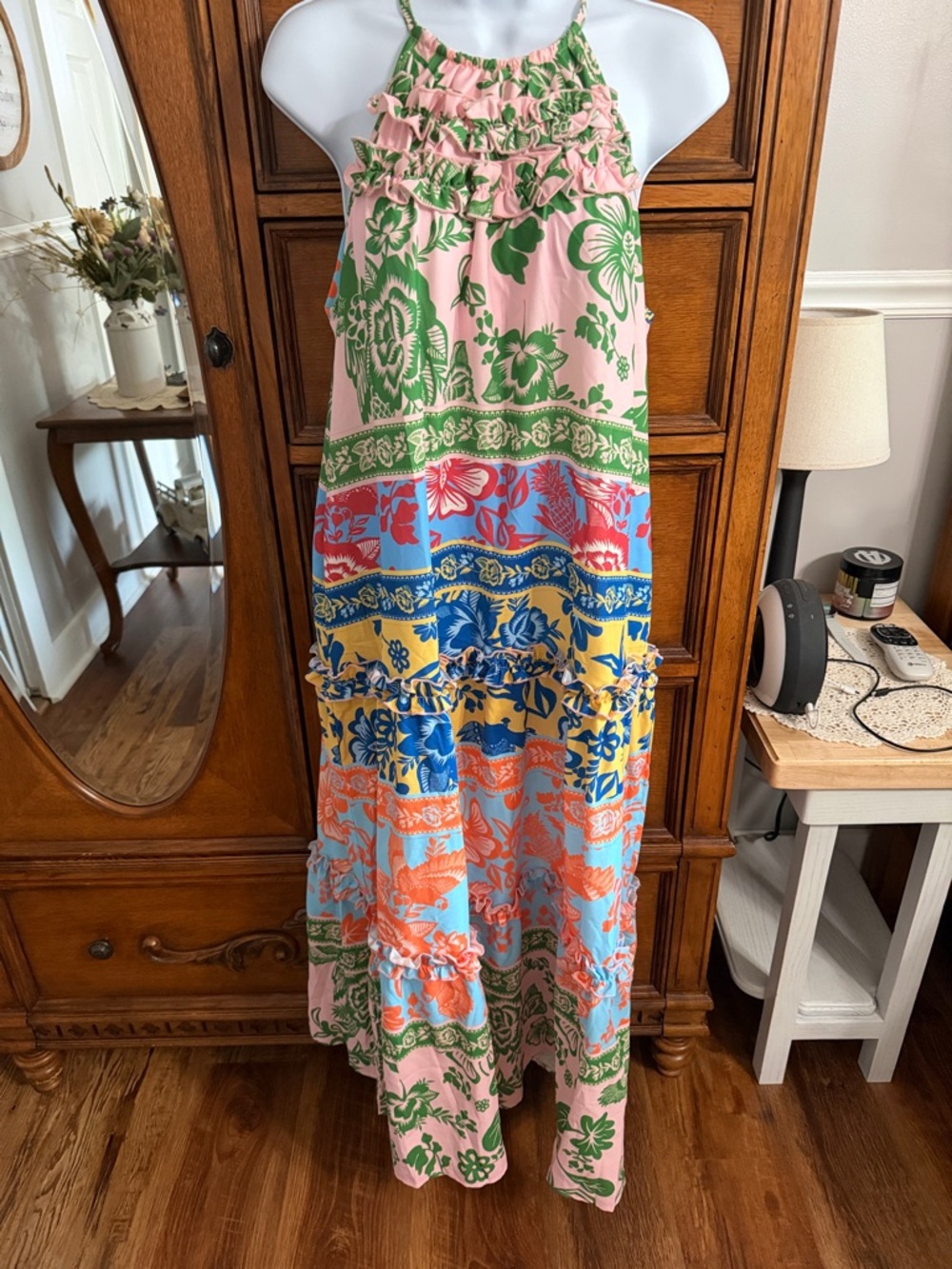 Grace Karin Pink Multicolor Floral Tiered Maxi Dress